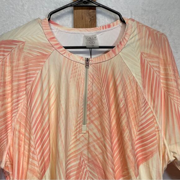 Calia Coral Orange Print Short Sleeve Quarter Zip Rashguard Size 2X - Picture 2 of 8